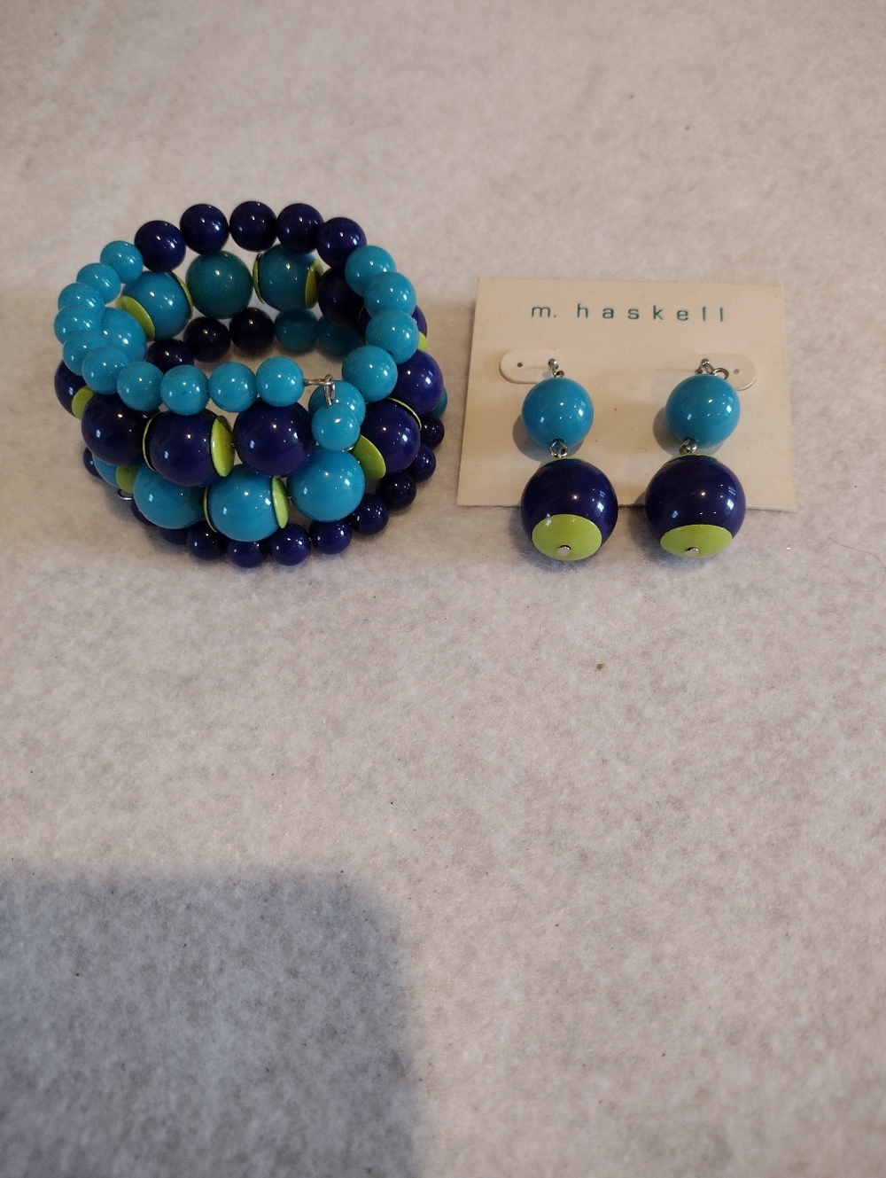 Mariam Haskell Dark Blue,Teal And Lime Green Earring And Bracelet Set